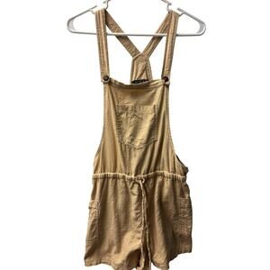 Ladies Hot Kiss Tan Linen Overalls M